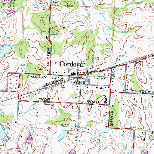 Topographic Map of Cordova, TN