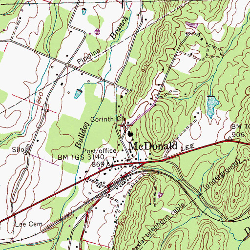 Topographic Map of Corinth Church, TN