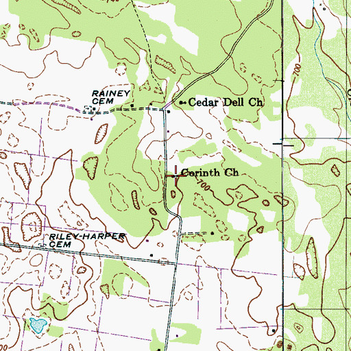Topographic Map of Corinth Church, TN