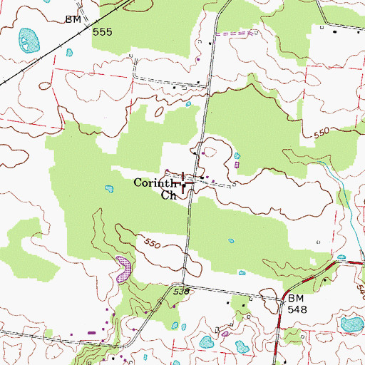 Topographic Map of Corinth Church, TN