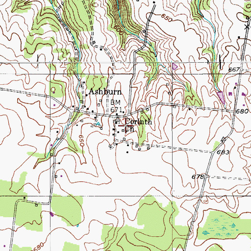 Topographic Map of Corinth Church, TN