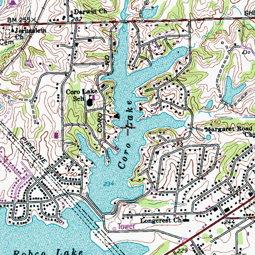 Topographic Map of Coro Lake, TN