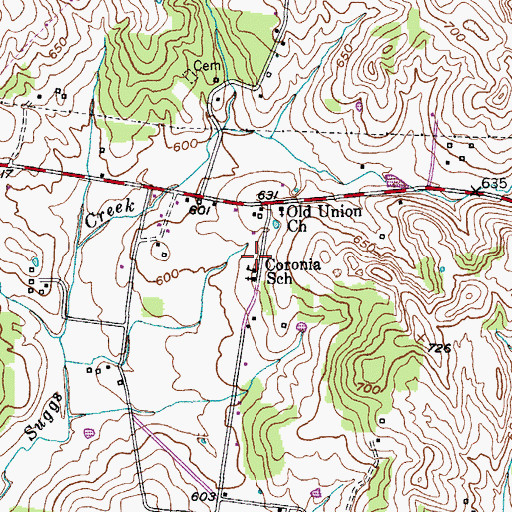 Topographic Map of Coronia School, TN
