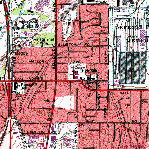 Topographic Map of Corry Junior High School, TN