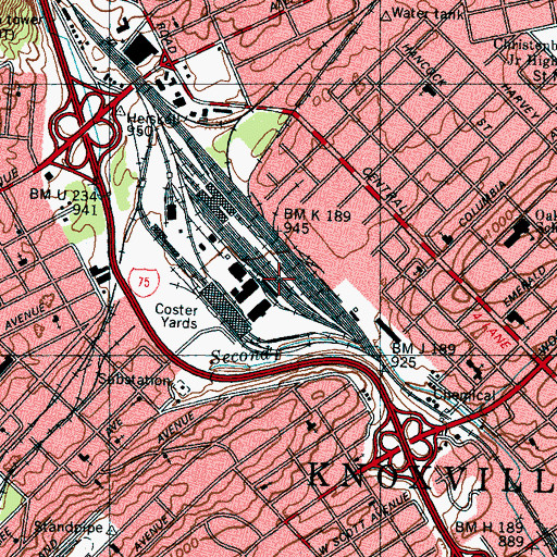 Topographic Map of Coster Yards, TN