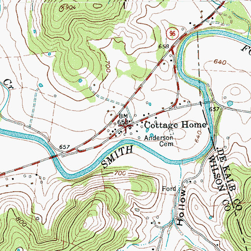 Topographic Map of Cottage Home, TN