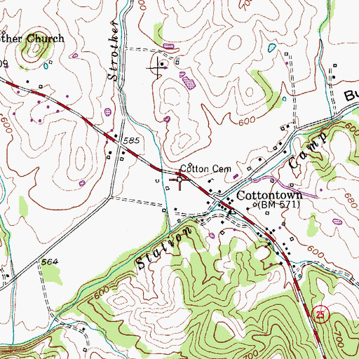 Topographic Map of Cotton Cemetery, TN