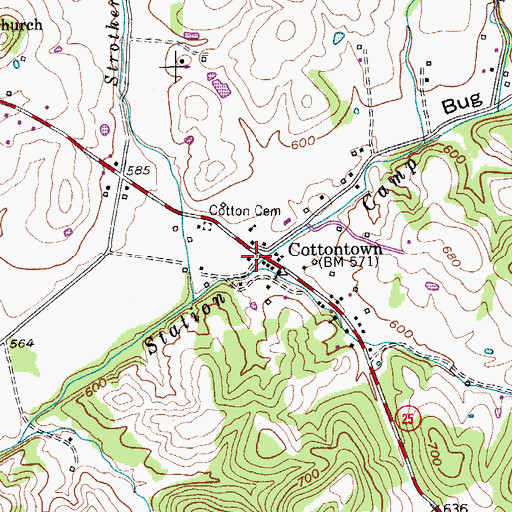 Topographic Map of Cottontown, TN