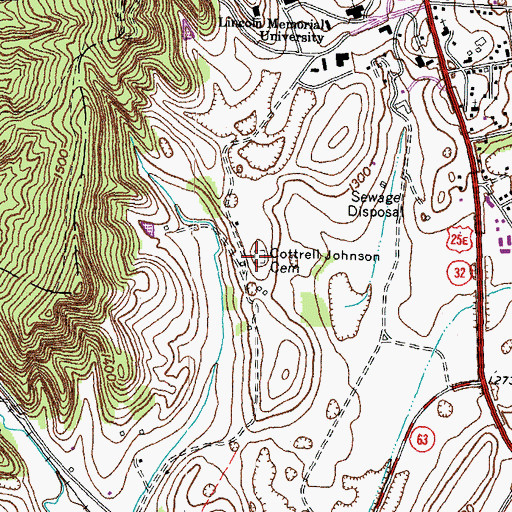 Topographic Map of Cottrell-Johnson Cemetery, TN