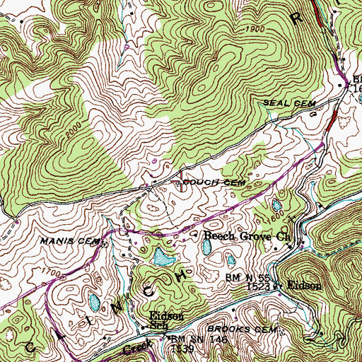 Topographic Map of Couch Cemetery, TN