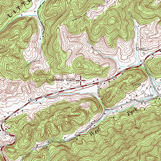 Topographic Map of Courtney Cemetery, TN
