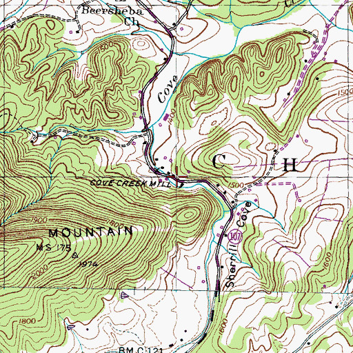 Topographic Map of Cove Creek Mill, TN