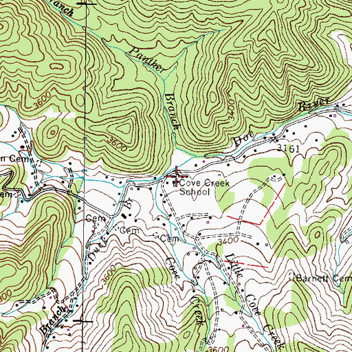 Topographic Map of Cove Creek School, TN