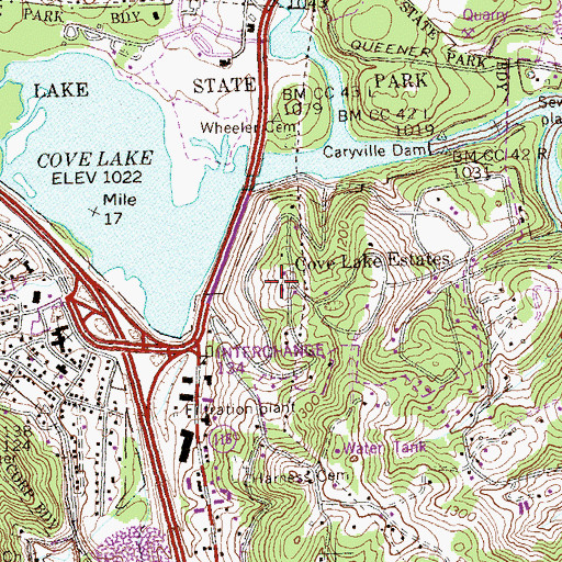 Topographic Map of Cove Lake Estates, TN
