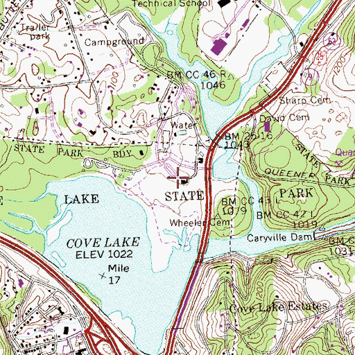 Topographic Map of Cove Lake State, TN