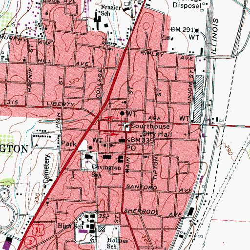 Topographic Map of Covington, TN