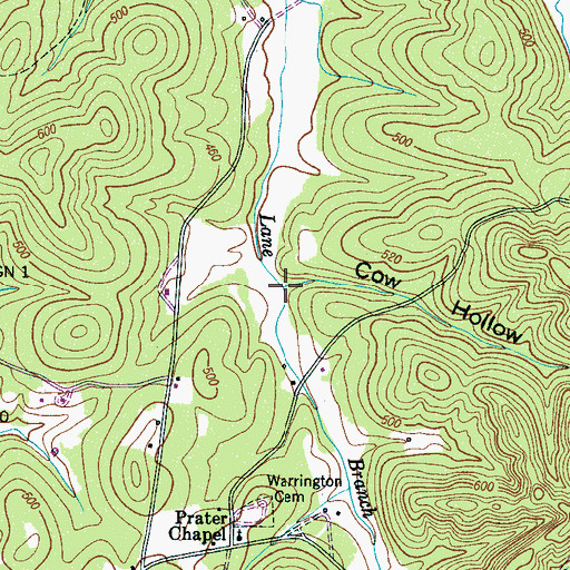 Topographic Map of Cow Hollow, TN