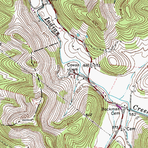 Topographic Map of Cowan Cemetery, TN