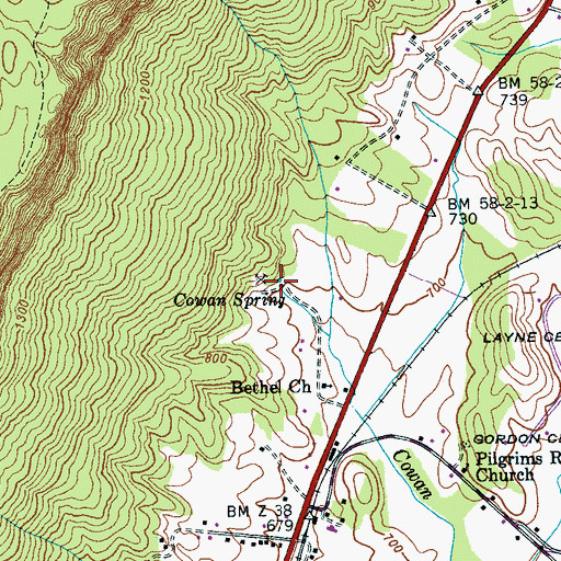 Topographic Map of Cowan Spring, TN