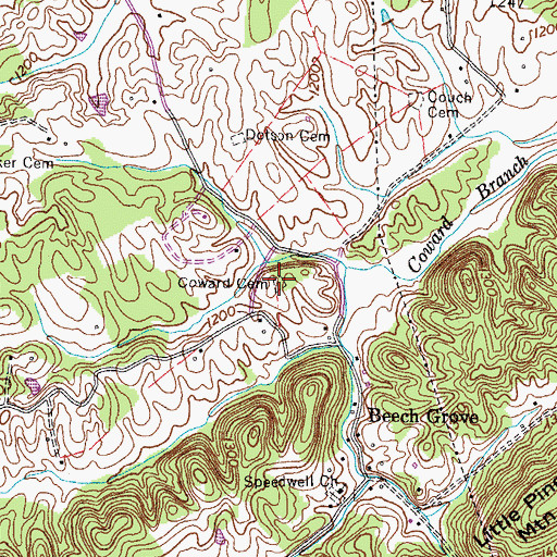 Topographic Map of Coward Cemetery, TN