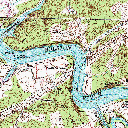 Topographic Map of Coward Cemetery, TN