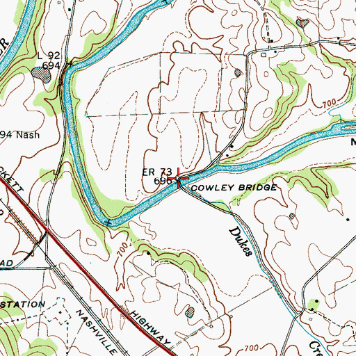 Topographic Map of Cowley Bridge, TN
