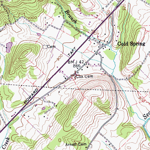 Topographic Map of Cox Cemetery, TN