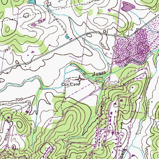 Topographic Map of Cox Cemetery, TN