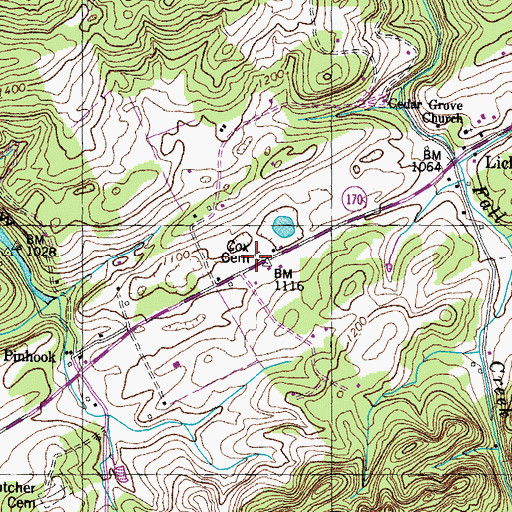 Topographic Map of Cox Cemetery, TN