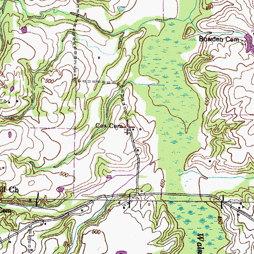 Topographic Map of Cox Cemetery, TN