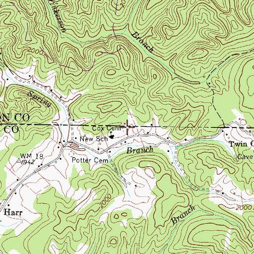 Topographic Map of Cox Cemetery, TN