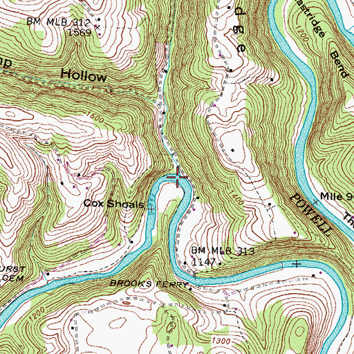 Topographic Map of Cox Creek, TN