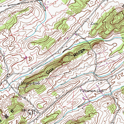 Topographic Map of Cox Ridge, TN