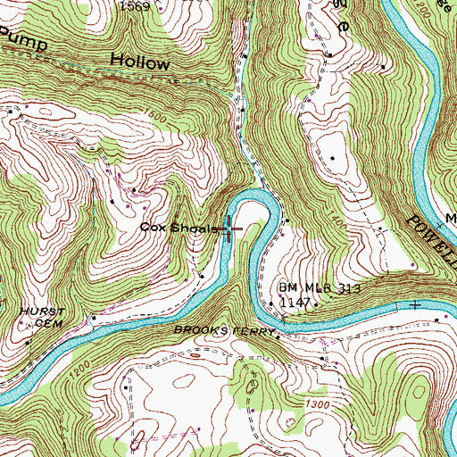 Topographic Map of Cox Shoals, TN