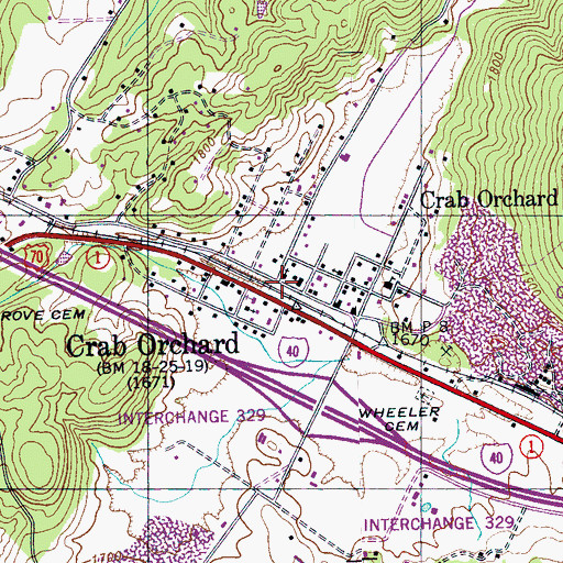 Topographic Map of Crab Orchard, TN