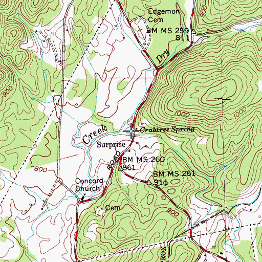 Topographic Map of Crabtree Spring, TN