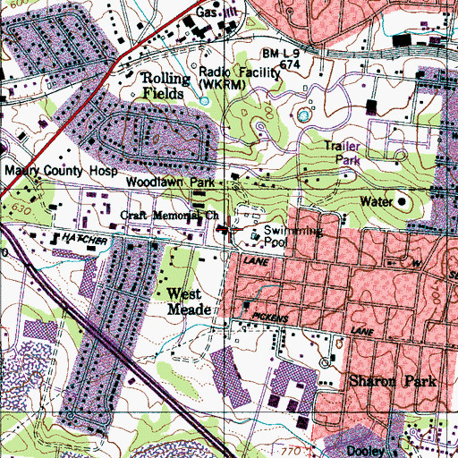 Topographic Map of Craft Memorial Church, TN