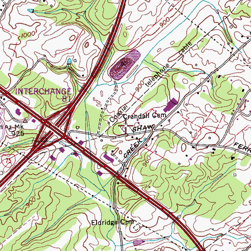 Topographic Map of Crandall Cemetery, TN
