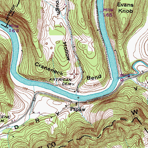 Topographic Map of Craneneck Bend, TN