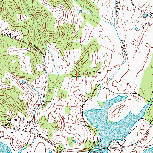 Topographic Map of Craven Cemetery, TN