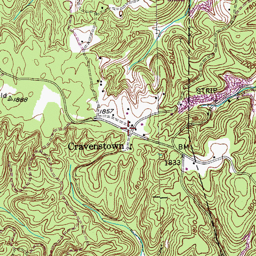 Topographic Map of Cravenstown, TN
