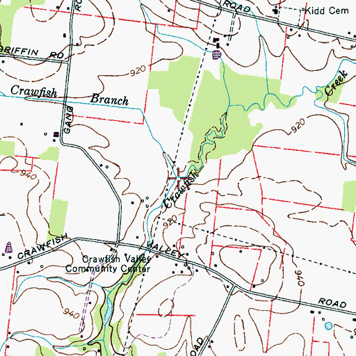 Topographic Map of Crawfish Branch, TN