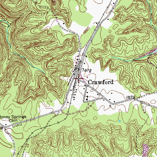 Topographic Map of Crawford, TN