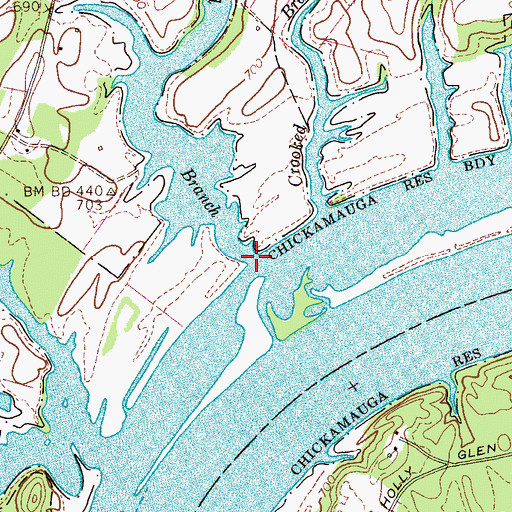 Topographic Map of Crawford Branch, TN