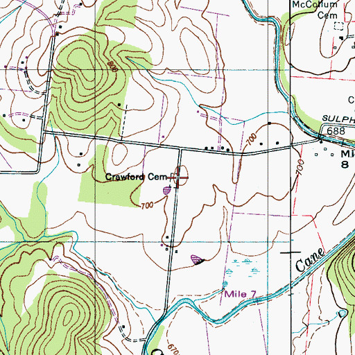 Topographic Map of Crawford Cemetery, TN
