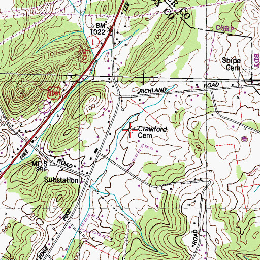 Topographic Map of Crawford Cemetery, TN