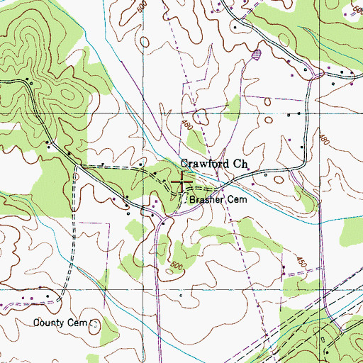 Topographic Map of Crawford Church, TN
