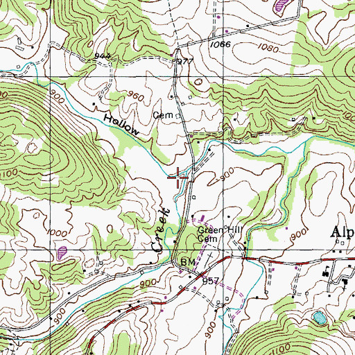 Topographic Map of Crawford Hollow, TN
