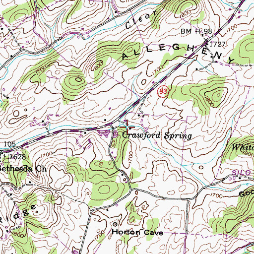 Topographic Map of Crawford Spring, TN