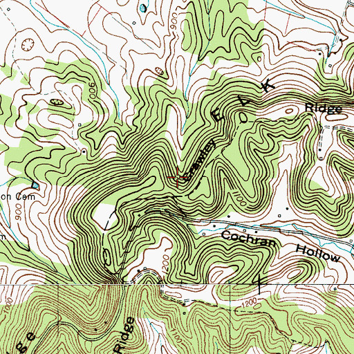 Topographic Map of Crawley Ridge, TN